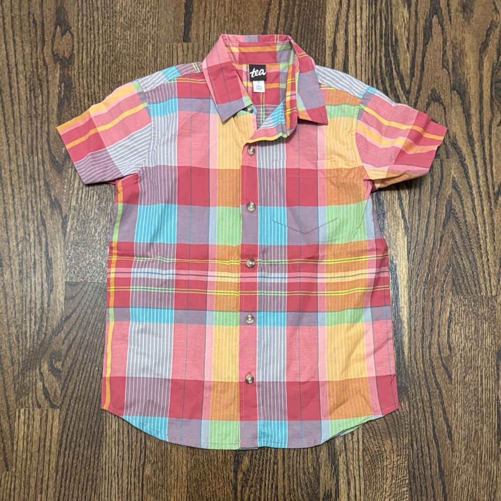 Colorful Tea Collection Plaid Short Sleeve Shirt
